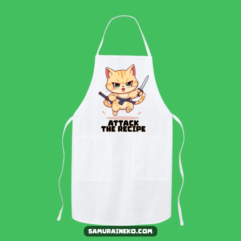 Funny Leaping Cat Apron - Tiny Sword Kitchen Protector - Hilarious Chef Gift