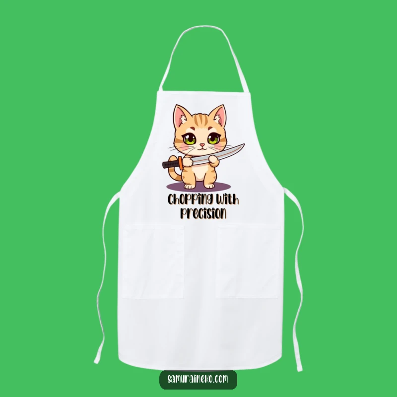 Funny Cat Katana Apron: Proud Warrior with Wide Eyes, Kitchen Humorous Protector