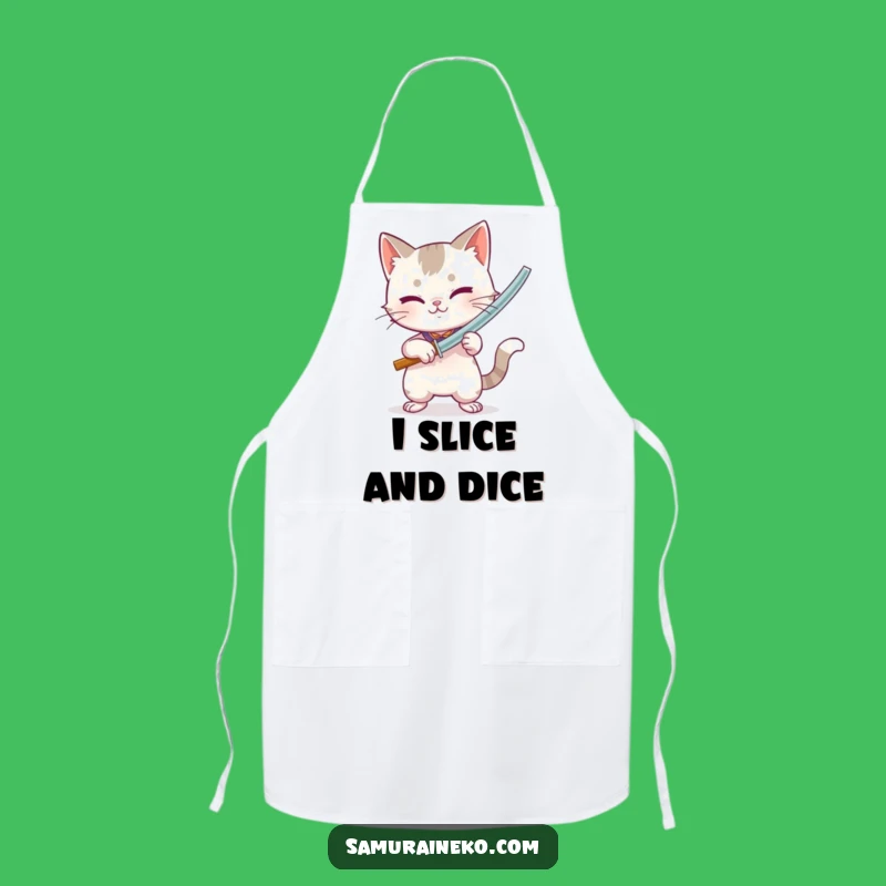 Funny Bamboo Sword Cat Apron: Playful Intense Chef, Action Kitchen Gift
