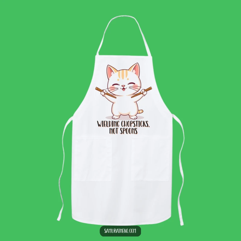 Funny Cat Chopstick Chef Apron: Cook with Hilarious Feline Finesse