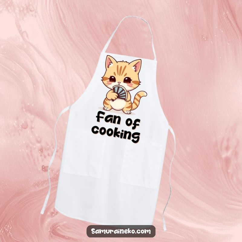 Funny cat duelist apron with a cat holding a small battle fan, ready for a whimsical kitchen duel.