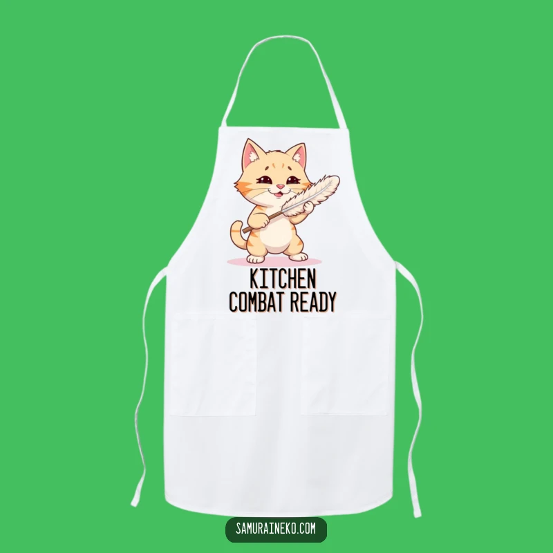 Funny Cat Feather Duster Apron: Kitchen Kitty Combat - Practical Funny Gift!