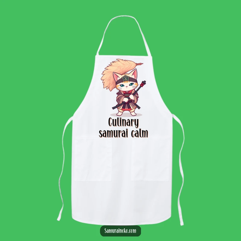 Funny Cat Samurai Apron - Feather Balance Zen Kitchen Gear