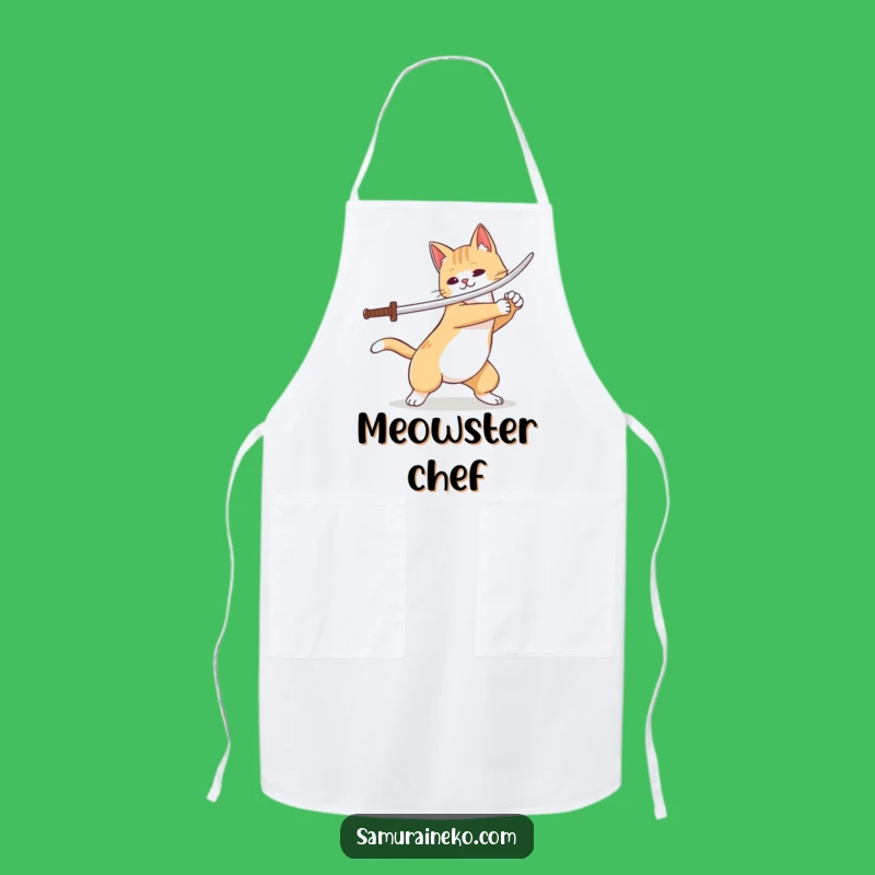 Funny Cat Samurai Apron: Kitchen Warrior Sword Flourish, Perfect Chef Gift