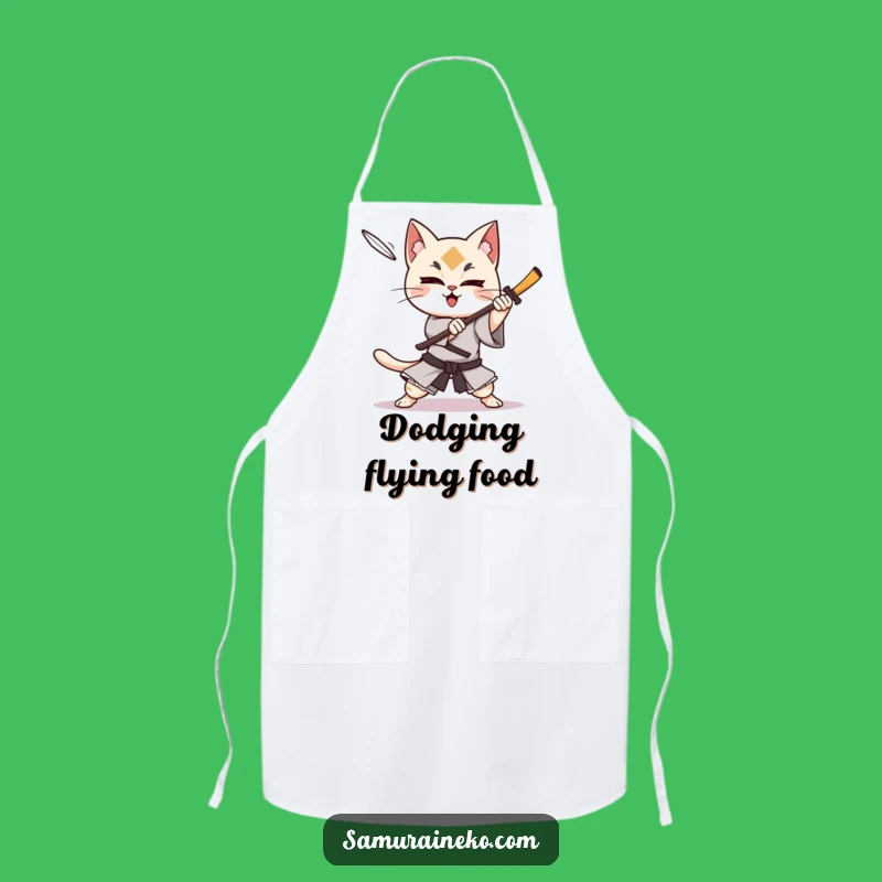Funny Cat Samurai Shuriken Dodge Apron: Cook with Skill, Hilarious Gift