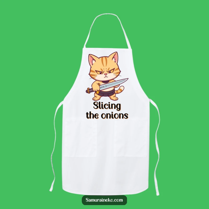 Funny Cat Warrior Apron: Determined Feline Sharpening Sword, Great Funny Kitchen Gift