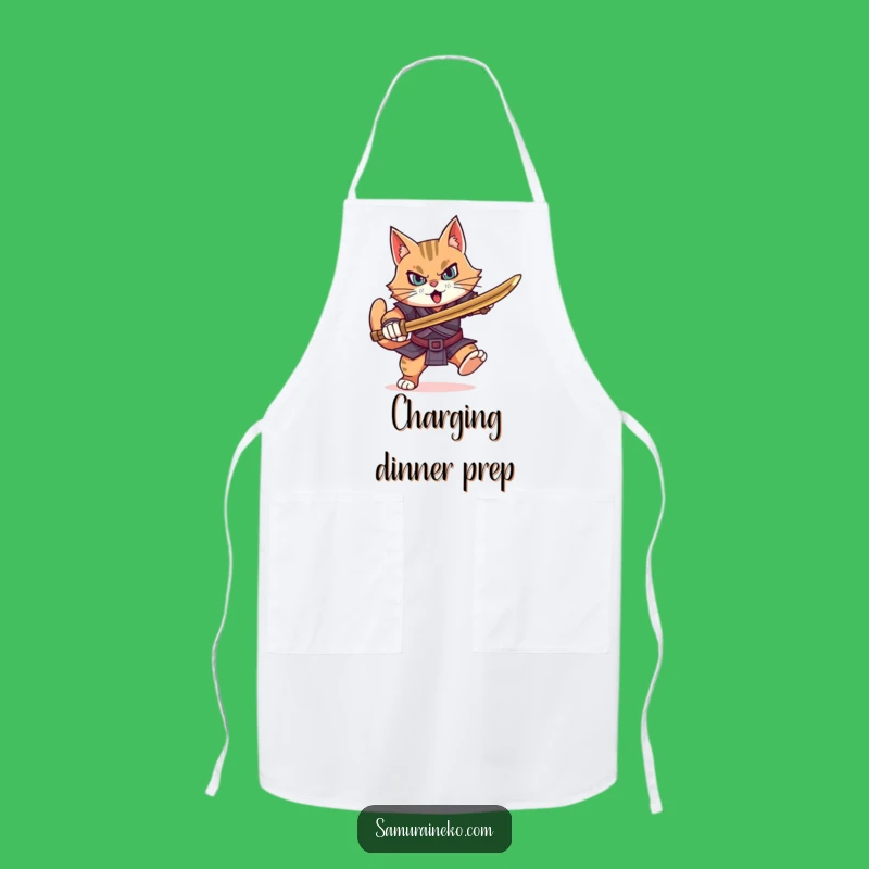 Funny Determined Cat Warrior Apron: Cook with Courage, Hilarious Gift