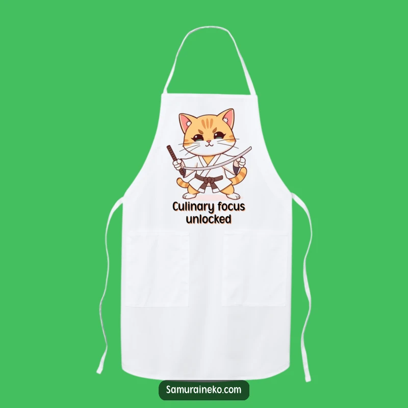 Funny Focused Cat Sword Apron - Hilarious Kitchen Protector for Dedicated Cooks