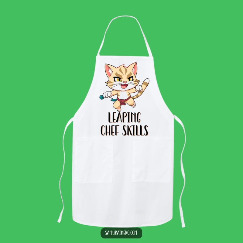 Funny Leaping Feline Warrior Apron: Cook with Hilarious Energy and Protection