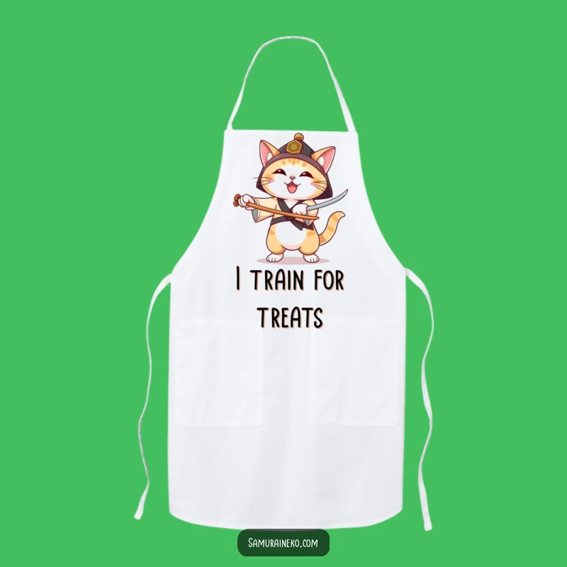 Funny Ronin Cat Apron: Joyful Swordsman Chef, Martial Arts Kitchen Gift