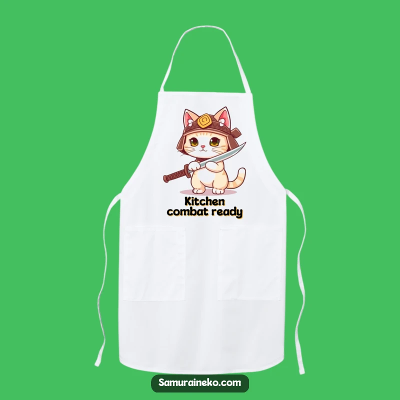 Funny Samurai Cat Helmet Apron - Hilarious Kitchen Protector for Warriors