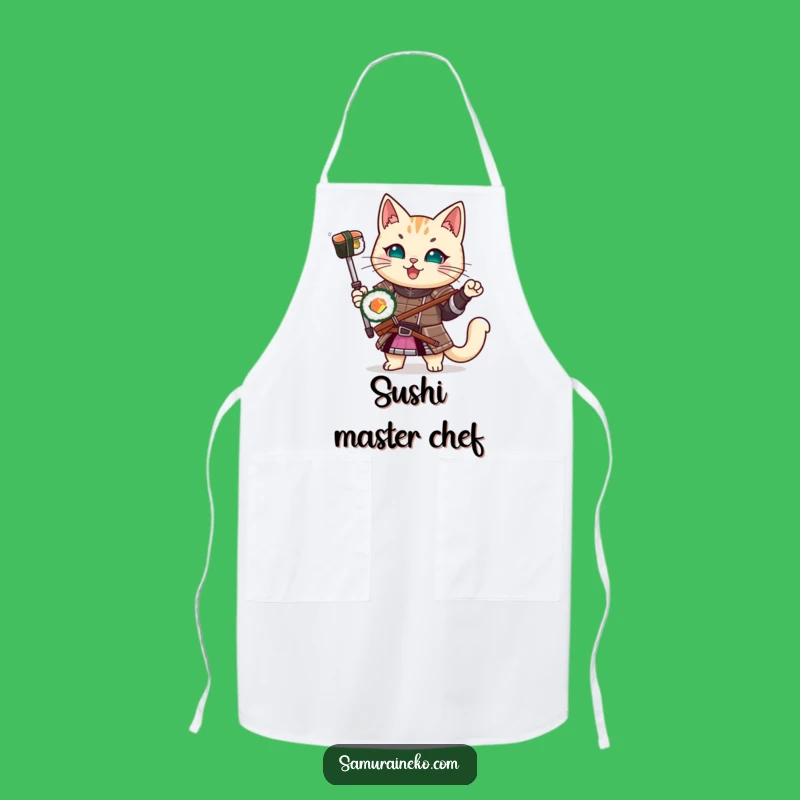 Funny Samurai Cat Sushi Apron: Cook with Hilarious Warrior Flair and Protection