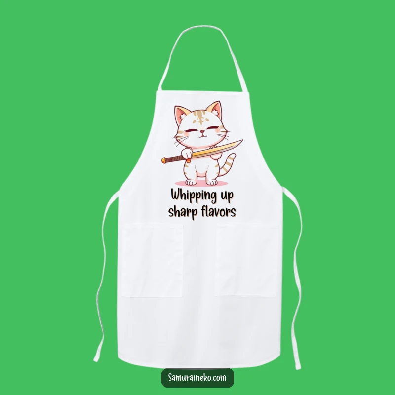 Funny Samurai Cat Sword Apron - Kitchen Warrior with Focused Humor