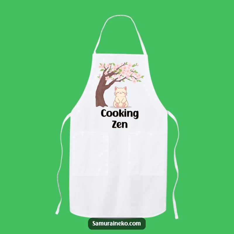 Funny Zen Cat Blossom Apron - Chef's Peaceful Kitchen Companion
