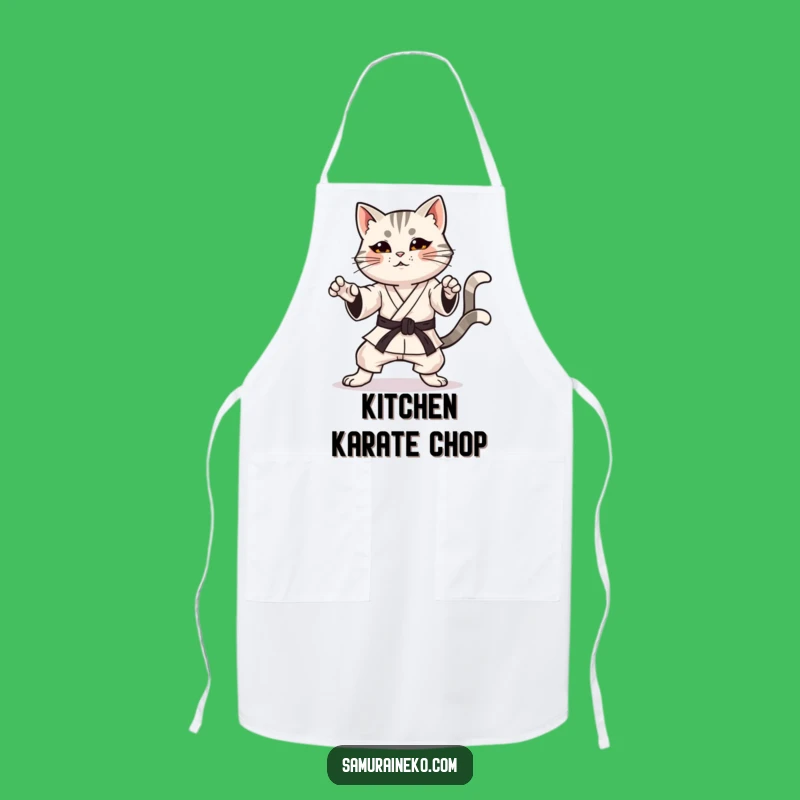 Funny Karate Chef Cat Apron: Cook with Focus, Unique Kitchen Gift