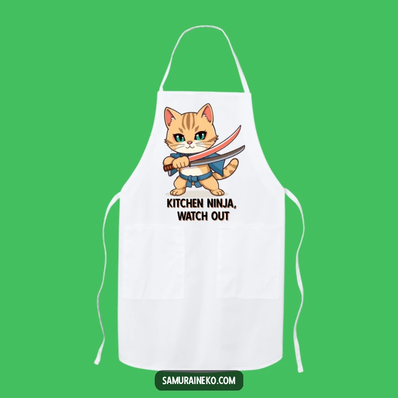 Funny Cat Katana Apron: Bold Warrior Feline Cooking Perfect Gift
