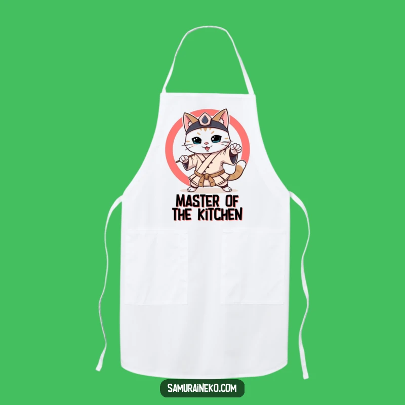 Funny Samurai Cat Apron: Smiling Martial Artist Chef Perfect Gift