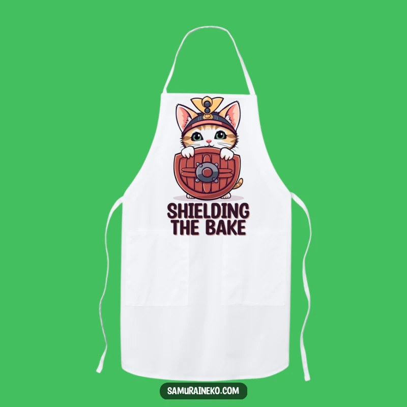Funny Shy Samurai Kitten Apron: Kitchen Protector with a Gentle Warrior Smile