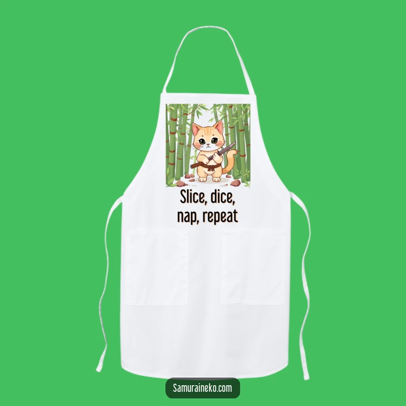 Funny Samurai Cat Apron: Chef Feline Warrior with Katana, Great Funny Kitchen Gift!