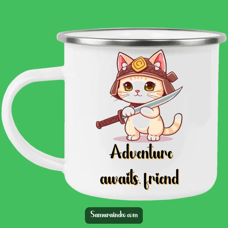 Funny Samurai Cat Helmet Camping Mug - Hilarious Companion for Brave Adventures