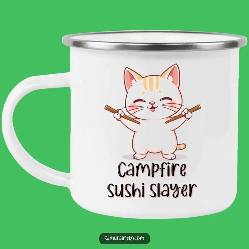 Funny Cat Chopstick Enamel Mug: Adventure-Ready Humor for Outdoor Enthusiasts