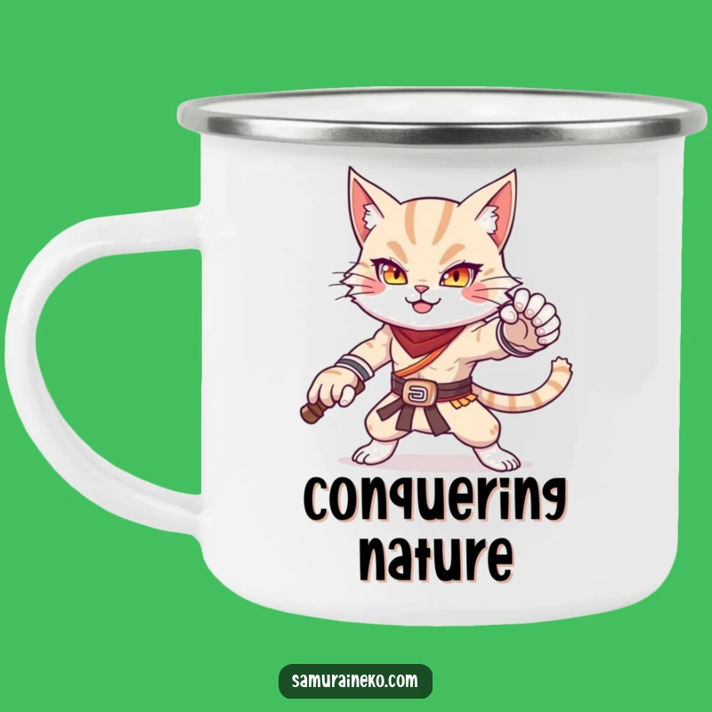 Funny Cat Warrior Camping Mug: Power Up Your Outdoor Adventures