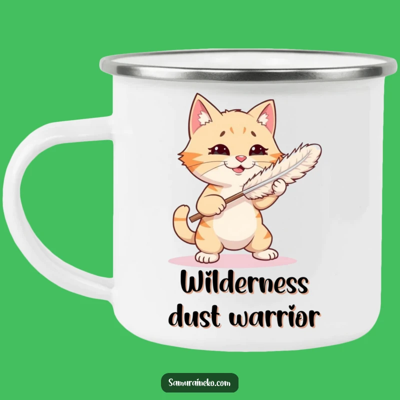 Funny Cat Feather Duster Camping Mug: Outdoor Kitty Chaos - Ideal Funny Gift!