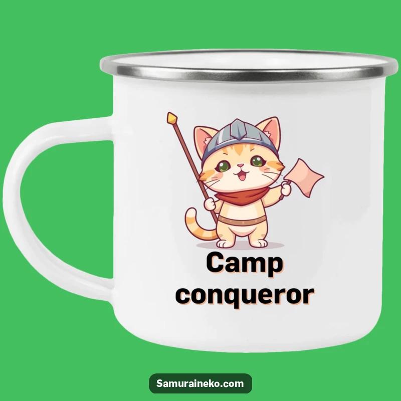 Funny Cat Helmet Camping Mug: Celebrate Victories Outdoors