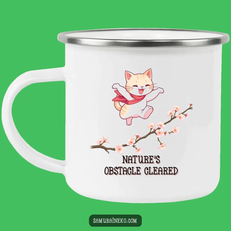 Funny Cat Hero Camping Mug: Outdoor Blossom Leap - Ideal Funny Gift!
