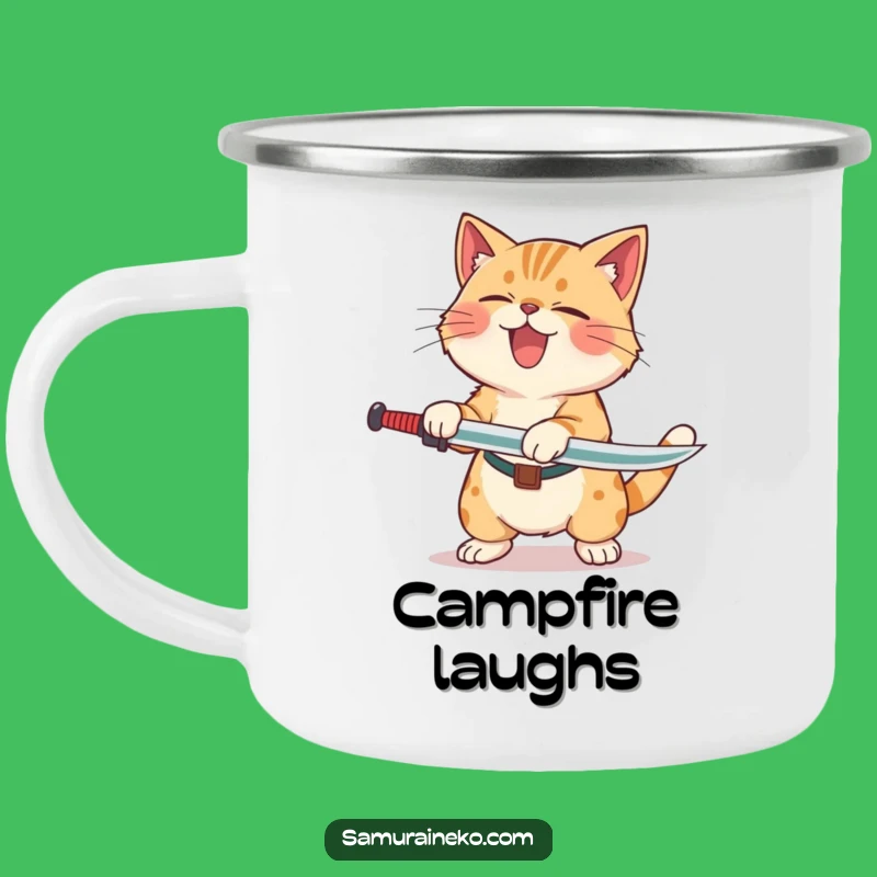 Funny Cat Laughing Sword Camping Mug: Hilarious Sips for Outdoor Fun