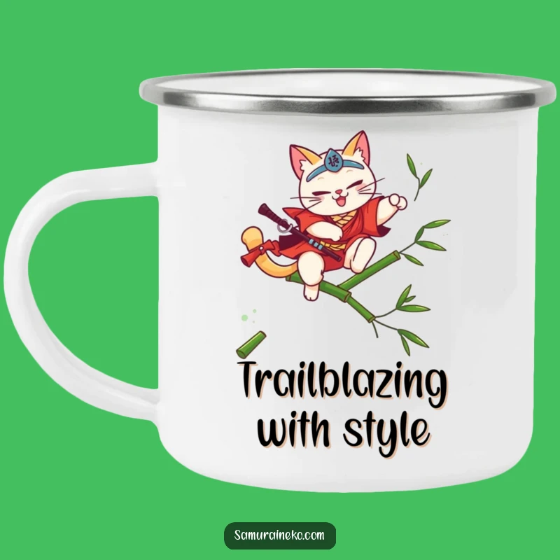 Funny Cat Samurai Camping Mug - Graceful Adventures, Anywhere