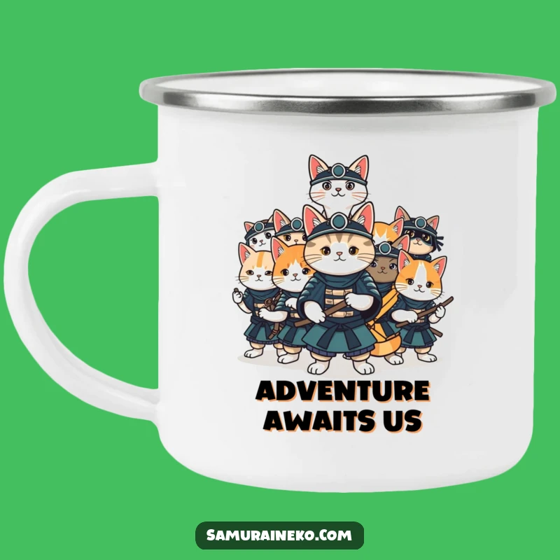 Funny Cat Samurai Fun Camping Mug: Adventure with Playful Warriors