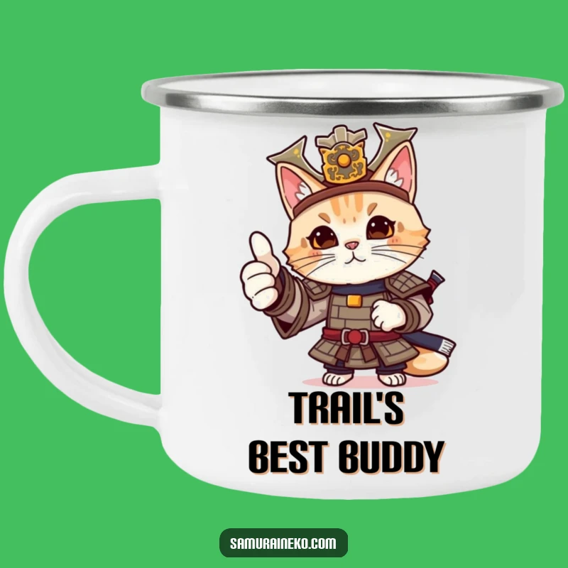 Funny Cat Samurai Thumbs-Up Camping Mug: Adventure with Cool Vibes