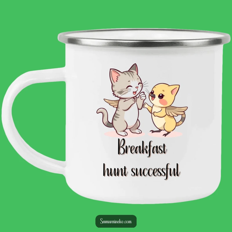 Funny Cat vs Sparrow Camping Mug: Adventure with a Side of Laughs