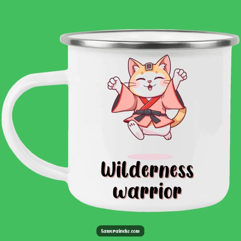 Funny Feudal Cat Warrior Camping Mug: Adventure-Ready Heroic Fun