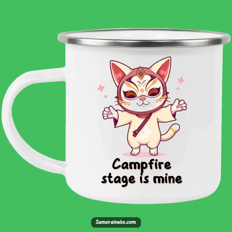 Funny Kabuki Cat Camping Mug: Dramatic Sips, Hilarious Outdoor Cheer!