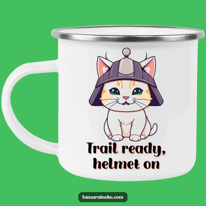Funny Samurai Cat Camping Mug: Determined Feline Warrior, Outdoor Adventure Gift