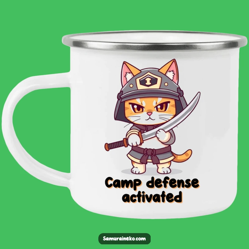 Funny Samurai Cat Camping Mug: Outdoor Adventures with Warrior Cat Spirit