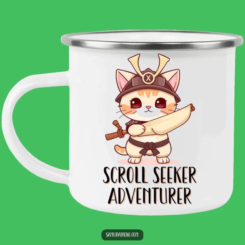 Funny Samurai Cat Camping Mug - Warrior Kitty Outdoor Cup - Adventure Gift