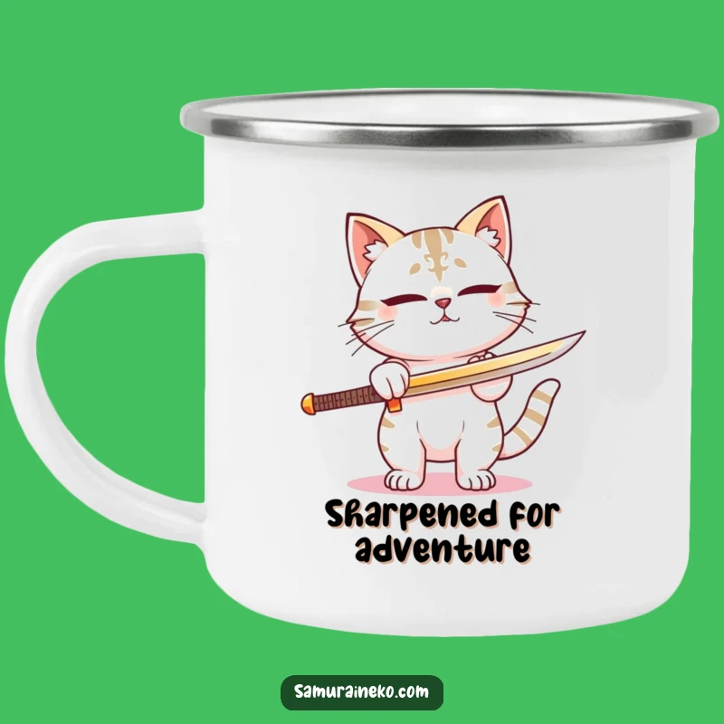 Funny Samurai Cat Sword Camping Mug - Adventure with Focused Humor