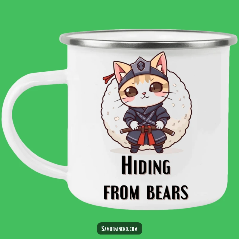 Funny Cat Samurai Rice Ball Camping Mug: Adventure Snack, Hilarious Gift