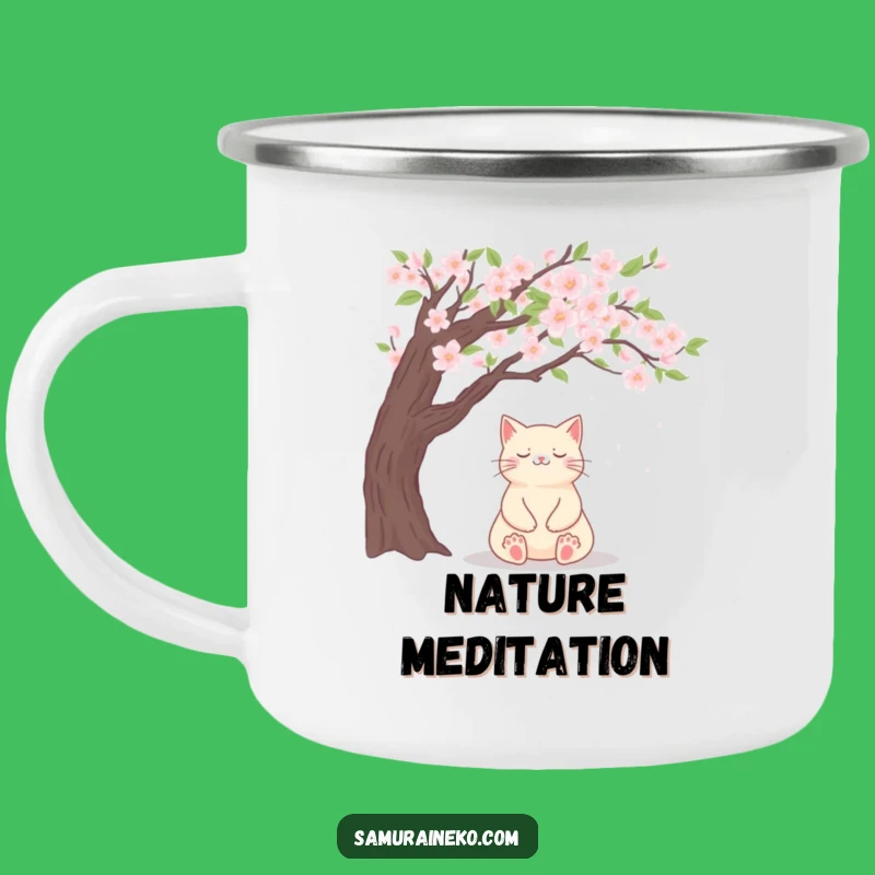 Funny Zen Cat Blossom Camping Mug - Peaceful Sips for Mindful Adventures