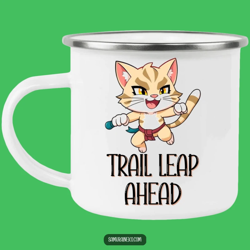 Funny Leaping Feline Warrior Camping Mug: Adventure Fuel with Hilarious Energy
