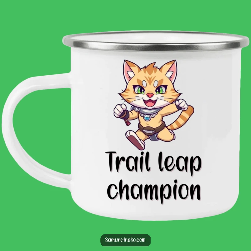 Funny Adventure Cat Camping Mug: Leaping Hero, Perfect Outdoor Gift