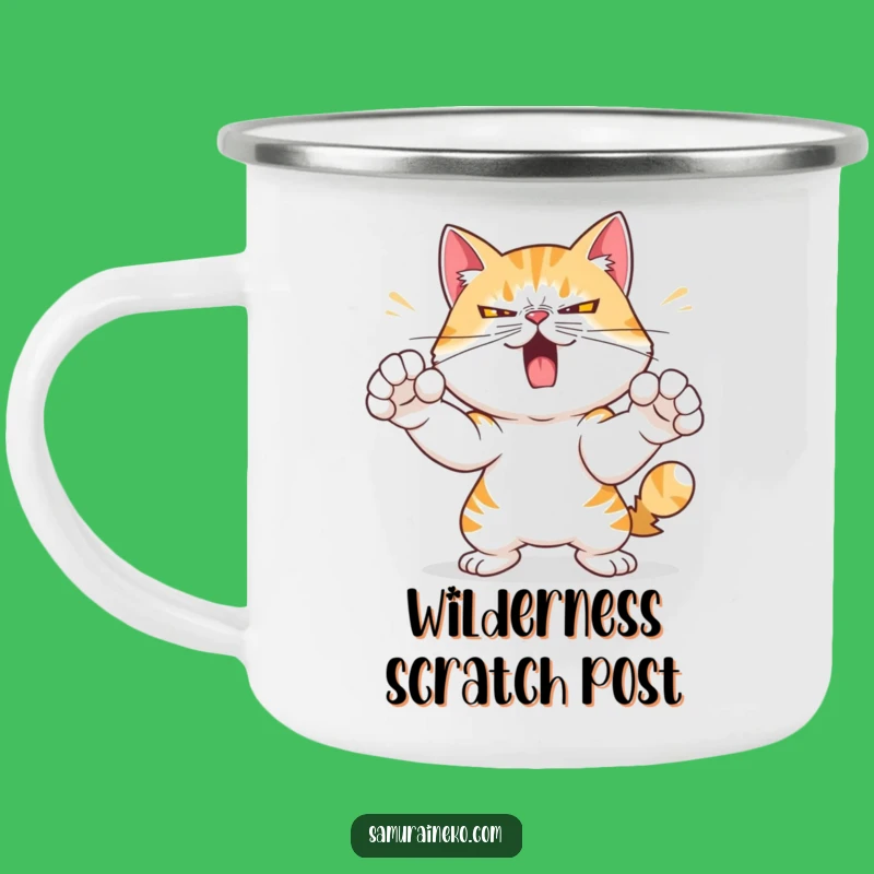 Funny Cat Strike Camping Mug: Determined Adventures with Feline Focus