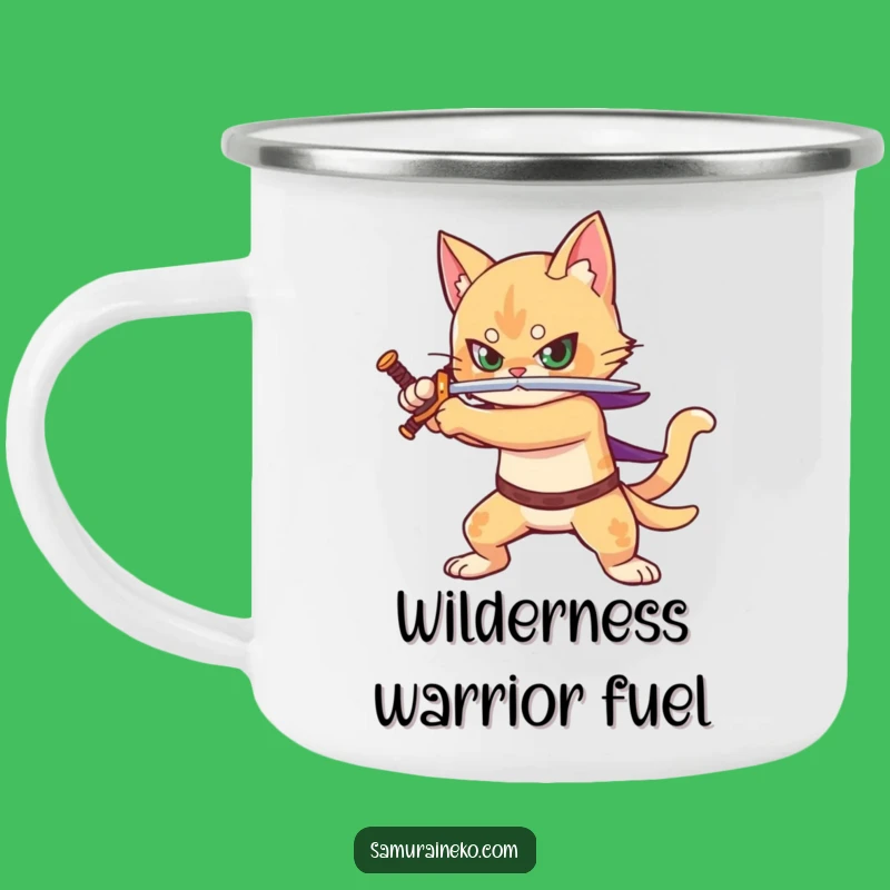 Funny Camping Mug: Cat Warrior Sword - Outdoor Adventure Fuel, Great Gift