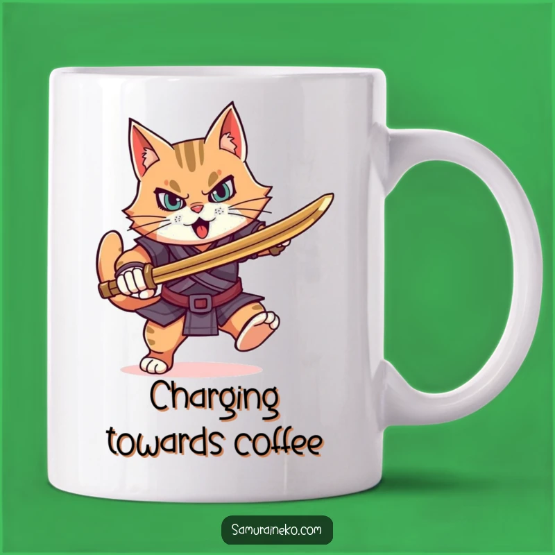 Funny Determined Cat Warrior Mug: Charge Ahead Gift, Humorous