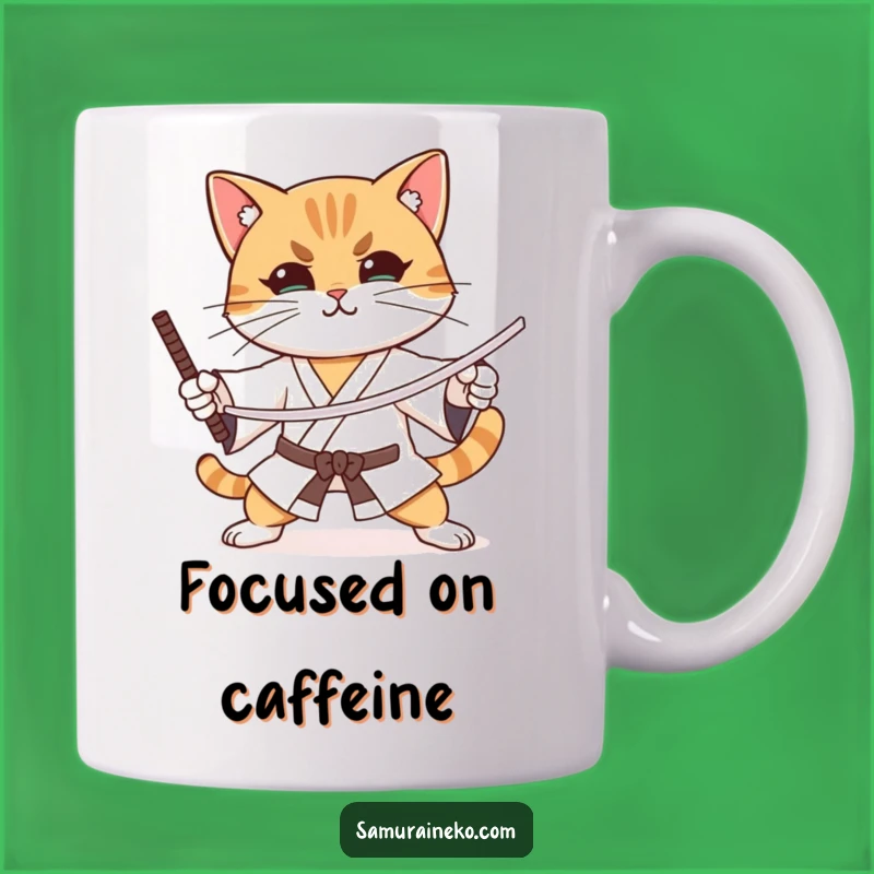 Funny Focused Cat Sword Mug - Hilarious Martial Arts Kitty Gift