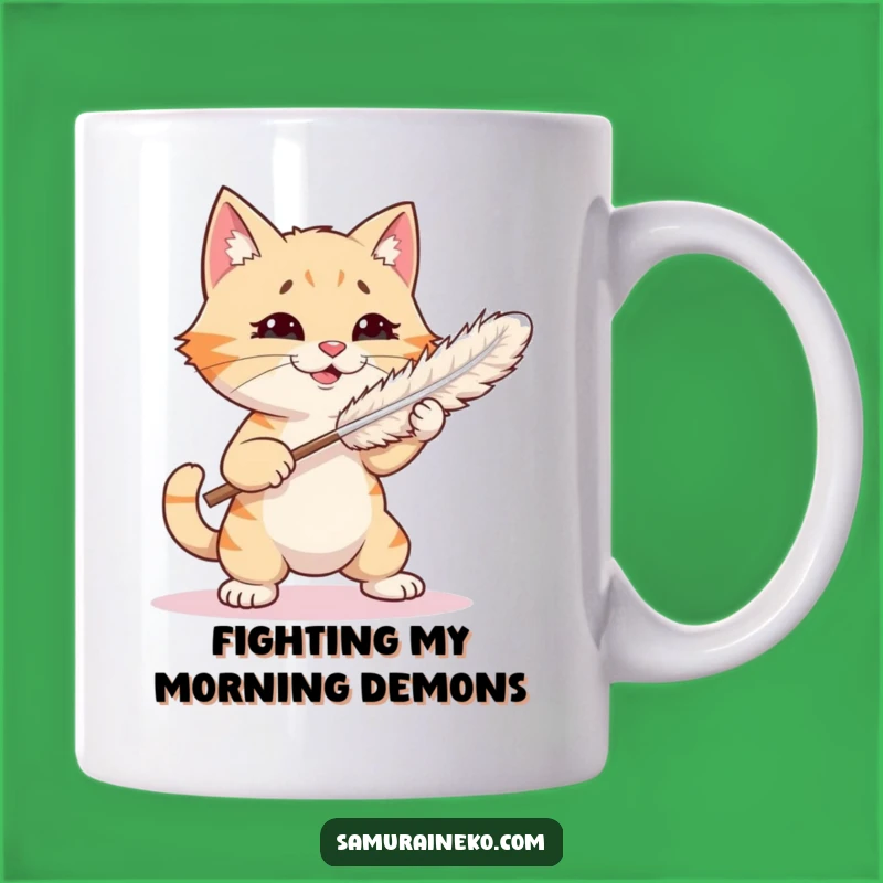 Funny Cat Feather Duster Mug: Playful Kitty Combat - The Ultimate Funny Gift!