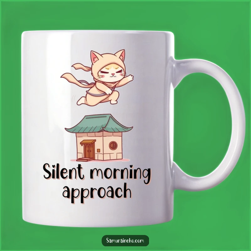 Funny Cat Ninja Mug: Graceful Rooftop Leap Action Gift